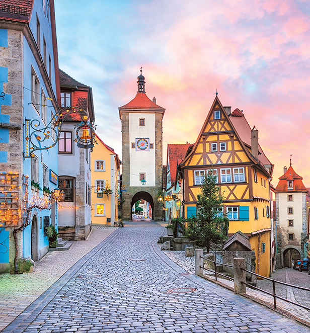 Colourful buildings on Romantic Road in Rothenburg, German