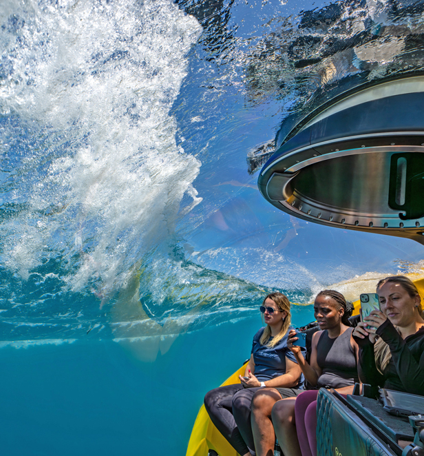 People in submersible under water